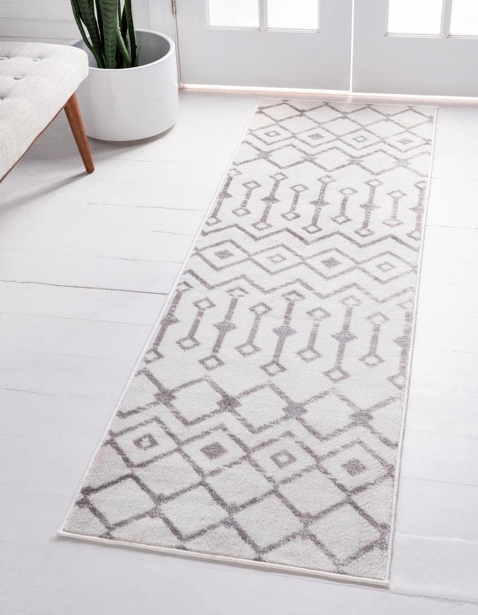 Ivory 2' x 9' 10 Moroccan Trellis Runner Area Rug 100% Polypropylene E ...