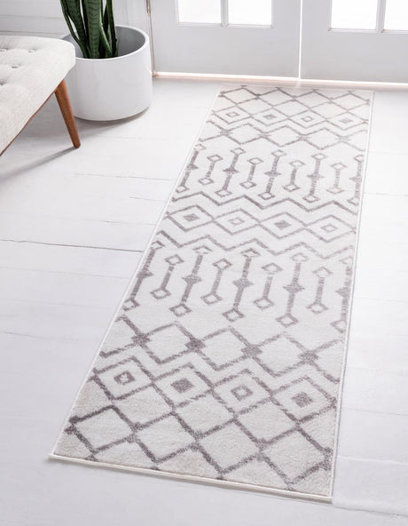 Ivory 2' x 7' Moroccan Trellis Runner Rug