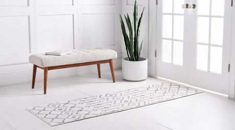 Ivory 2' x 9' 10 Moroccan Trellis Runner Area Rug 100% Polypropylene Easy Clean Geometric Traditional Carpet for Interior Design Home Decor for Sale at Rug Engine