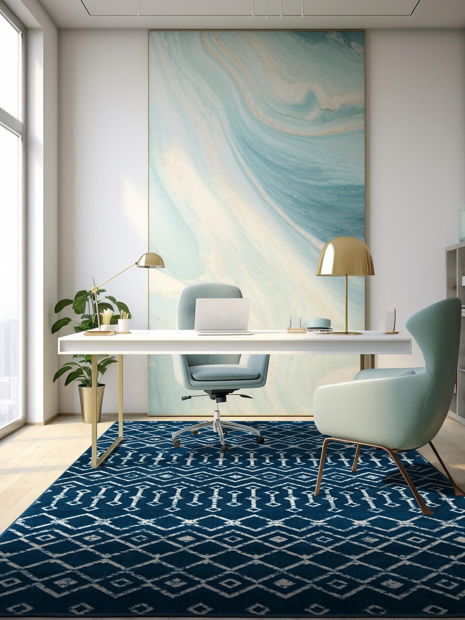 Blue 7' 10 x 10' Moroccan Trellis Rectangle Area Rug 100% Polypropylene Easy Clean Geometric Traditional Carpet for Interior Design Home Decor for Sale at Rug Engine