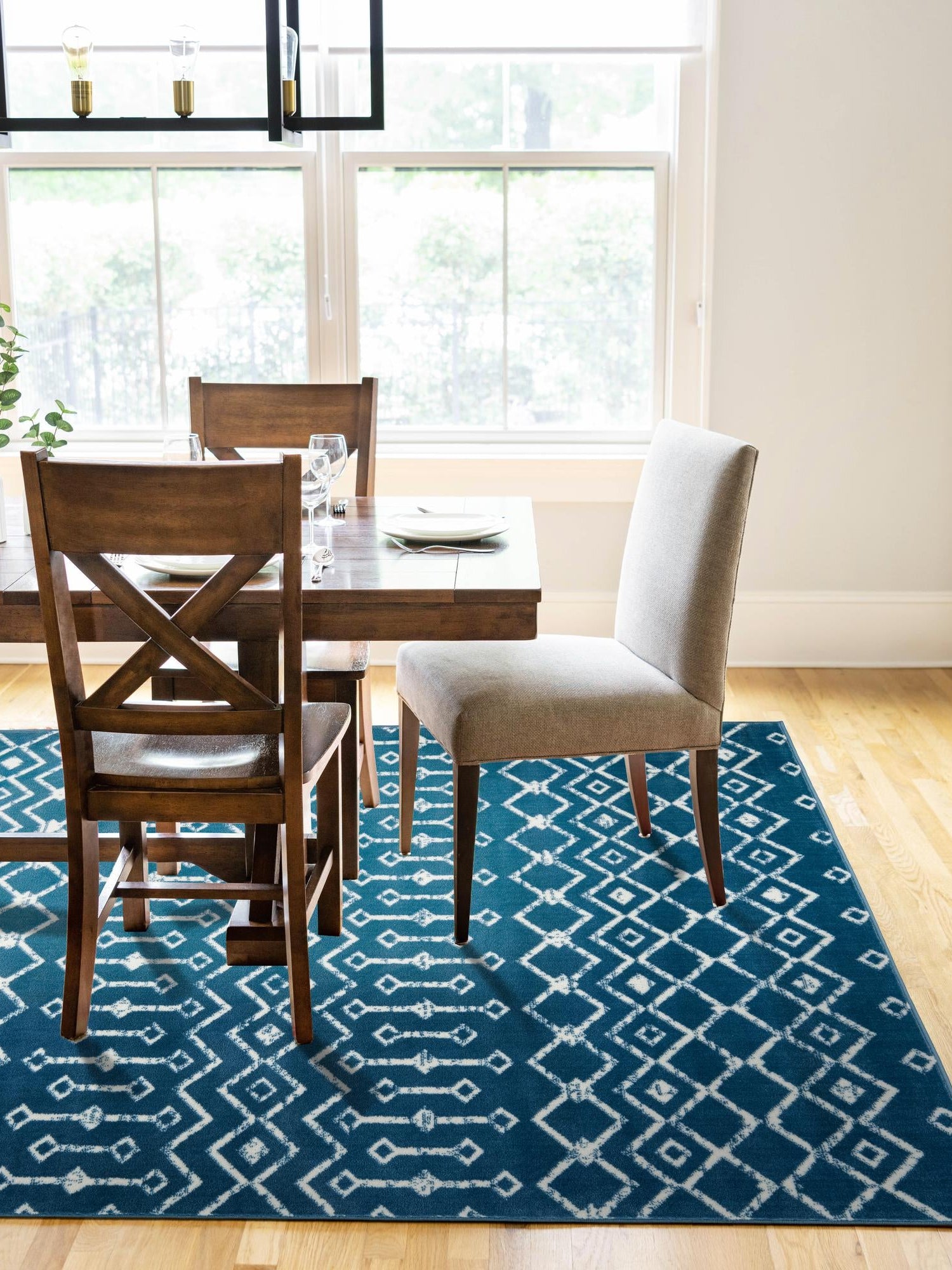 Blue 5' 3 x 8' Moroccan Trellis Rectangle Area Rug 100% Polypropylene Easy Clean Geometric Traditional Carpet for Interior Design Home Decor for Sale at Rug Engine