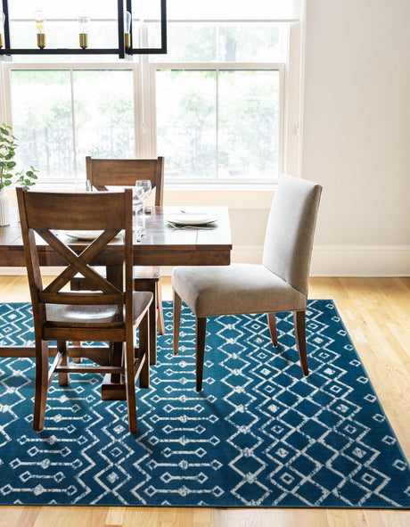 Blue 7' 1 x 10' Moroccan Trellis Rectangle Area Rug 100% Polypropylene Easy Clean Geometric Traditional Carpet for Interior Design Home Decor for Sale at Rug Engine