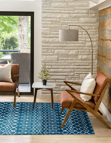 Blue 6' 1 x 9' Moroccan Trellis Rectangle Area Rug 100% Polypropylene Easy Clean Geometric Traditional Carpet for Interior Design Home Decor for Sale at Rug Engine