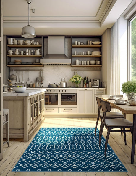 Blue 10' x 13' 1 Moroccan Trellis Rectangle Area Rug 100% Polypropylene Easy Clean Geometric Traditional Carpet for Interior Design Home Decor for Sale at Rug Engine