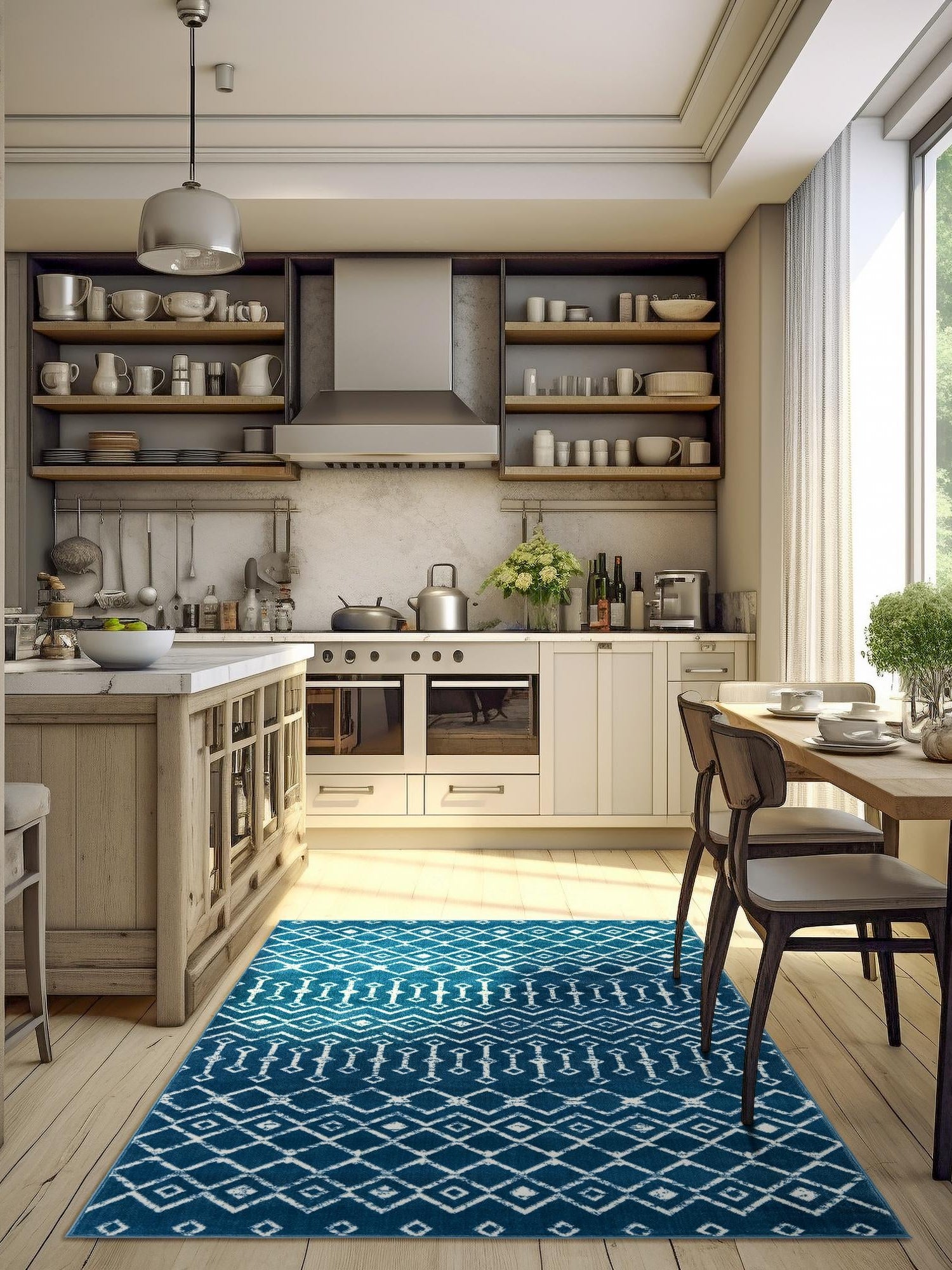 Blue 7' 10 x 10' Moroccan Trellis Rectangle Area Rug 100% Polypropylene Easy Clean Geometric Traditional Carpet for Interior Design Home Decor for Sale at Rug Engine