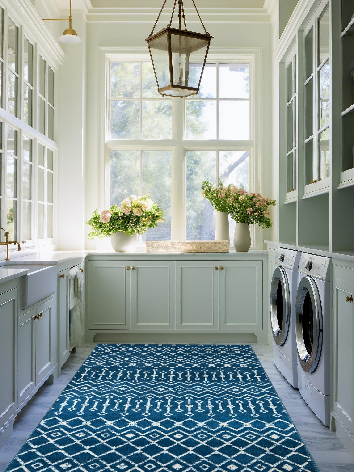 Blue 7' 1 x 10' Moroccan Trellis Rectangle Area Rug 100% Polypropylene Easy Clean Geometric Traditional Carpet for Interior Design Home Decor for Sale at Rug Engine