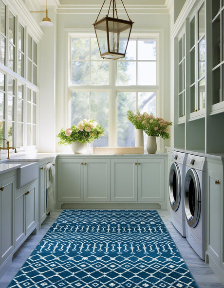 Blue 3' 1 x 5' 3 Moroccan Trellis Rectangle Area Rug 100% Polypropylene Easy Clean Geometric Traditional Carpet for Interior Design Home Decor for Sale at Rug Engine