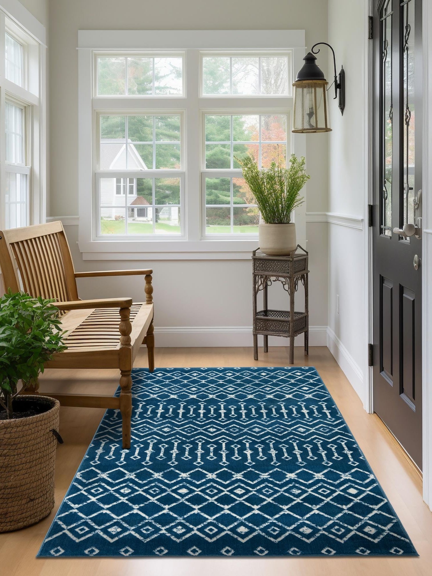 Blue 6' 1 x 9' Moroccan Trellis Rectangle Area Rug 100% Polypropylene Easy Clean Geometric Traditional Carpet for Interior Design Home Decor for Sale at Rug Engine