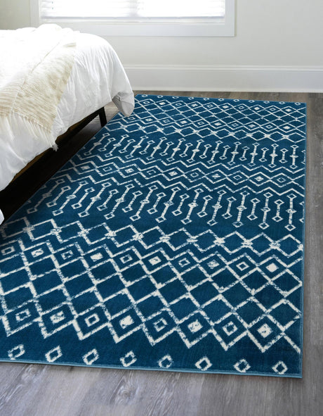 Blue 7' 1 x 10' Moroccan Trellis Rectangle Area Rug 100% Polypropylene Easy Clean Geometric Traditional Carpet for Interior Design Home Decor for Sale at Rug Engine
