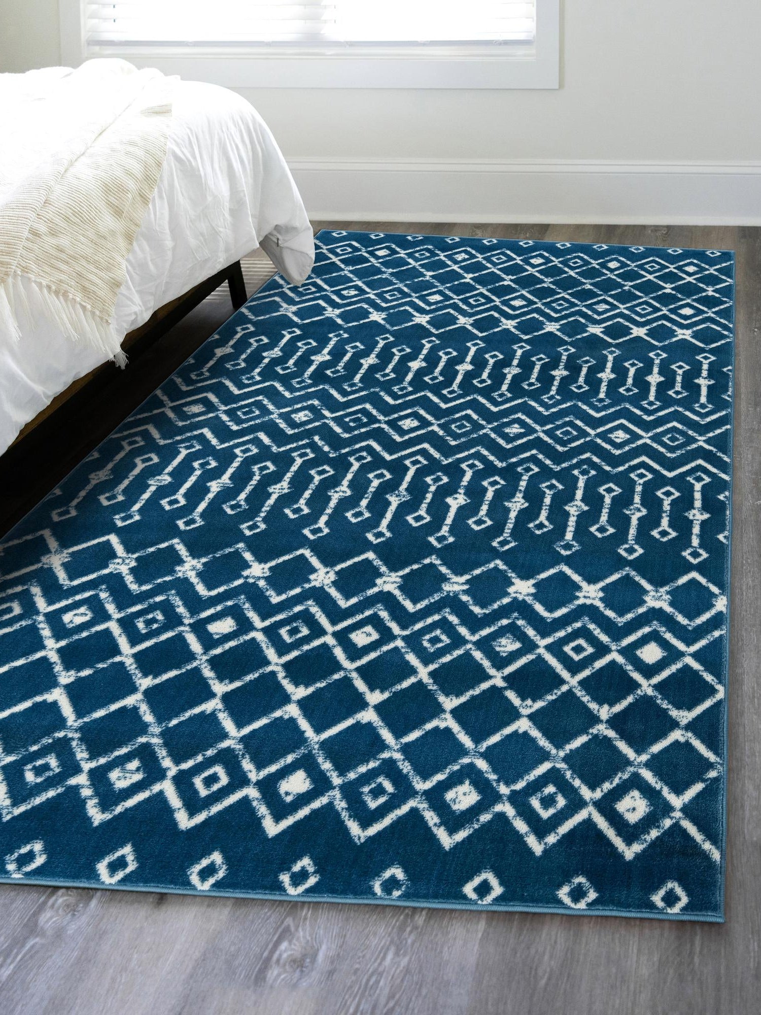 Blue 6' 1 x 9' Moroccan Trellis Rectangle Area Rug 100% Polypropylene Easy Clean Geometric Traditional Carpet for Interior Design Home Decor for Sale at Rug Engine