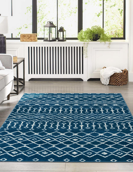 Blue 7' 10 x 10' Moroccan Trellis Rectangle Area Rug 100% Polypropylene Easy Clean Geometric Traditional Carpet for Interior Design Home Decor for Sale at Rug Engine