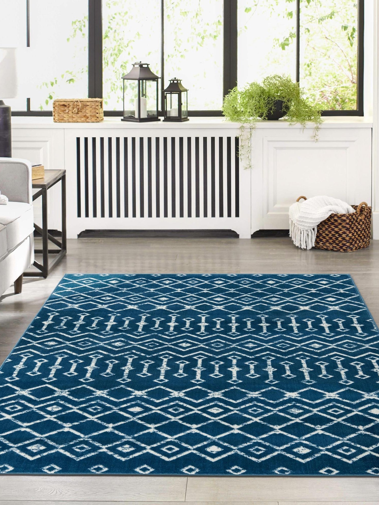 Blue 7' 1 x 10' Moroccan Trellis Rectangle Area Rug 100% Polypropylene Easy Clean Geometric Traditional Carpet for Interior Design Home Decor for Sale at Rug Engine
