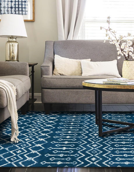 Blue 7' 10 x 10' Moroccan Trellis Rectangle Area Rug 100% Polypropylene Easy Clean Geometric Traditional Carpet for Interior Design Home Decor for Sale at Rug Engine