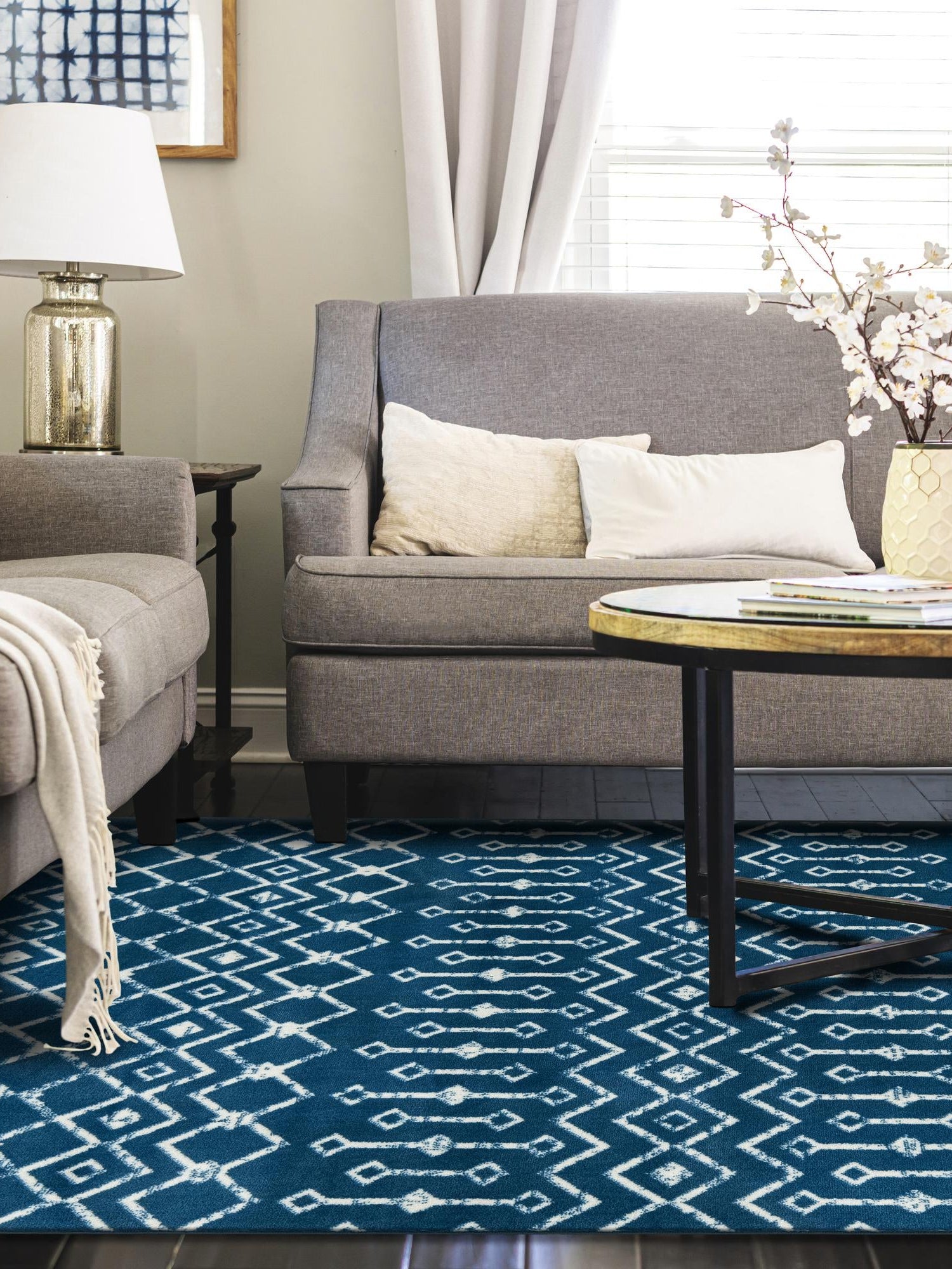 Blue 7' 1 x 10' Moroccan Trellis Rectangle Area Rug 100% Polypropylene Easy Clean Geometric Traditional Carpet for Interior Design Home Decor for Sale at Rug Engine