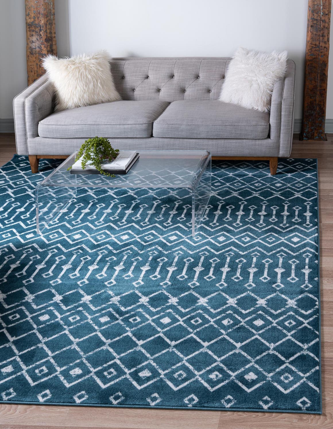 Blue 7' 10 x 7' 10 Moroccan Trellis Square Area Rug 100% Polypropylene Easy Clean Geometric Traditional Carpet for Interior Design Home Decor for Sale at Rug Engine