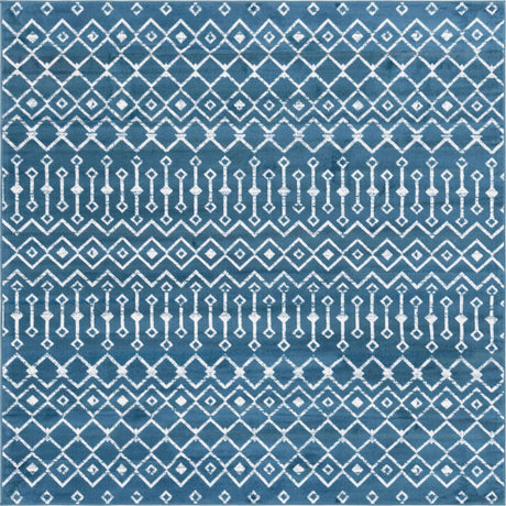 Blue 8' x 8' Moroccan Trellis Square Rug
