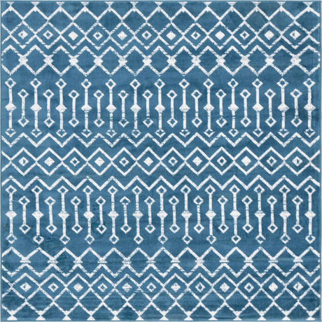 Blue 6' 1 x 6' 1 Moroccan Trellis Square Rug