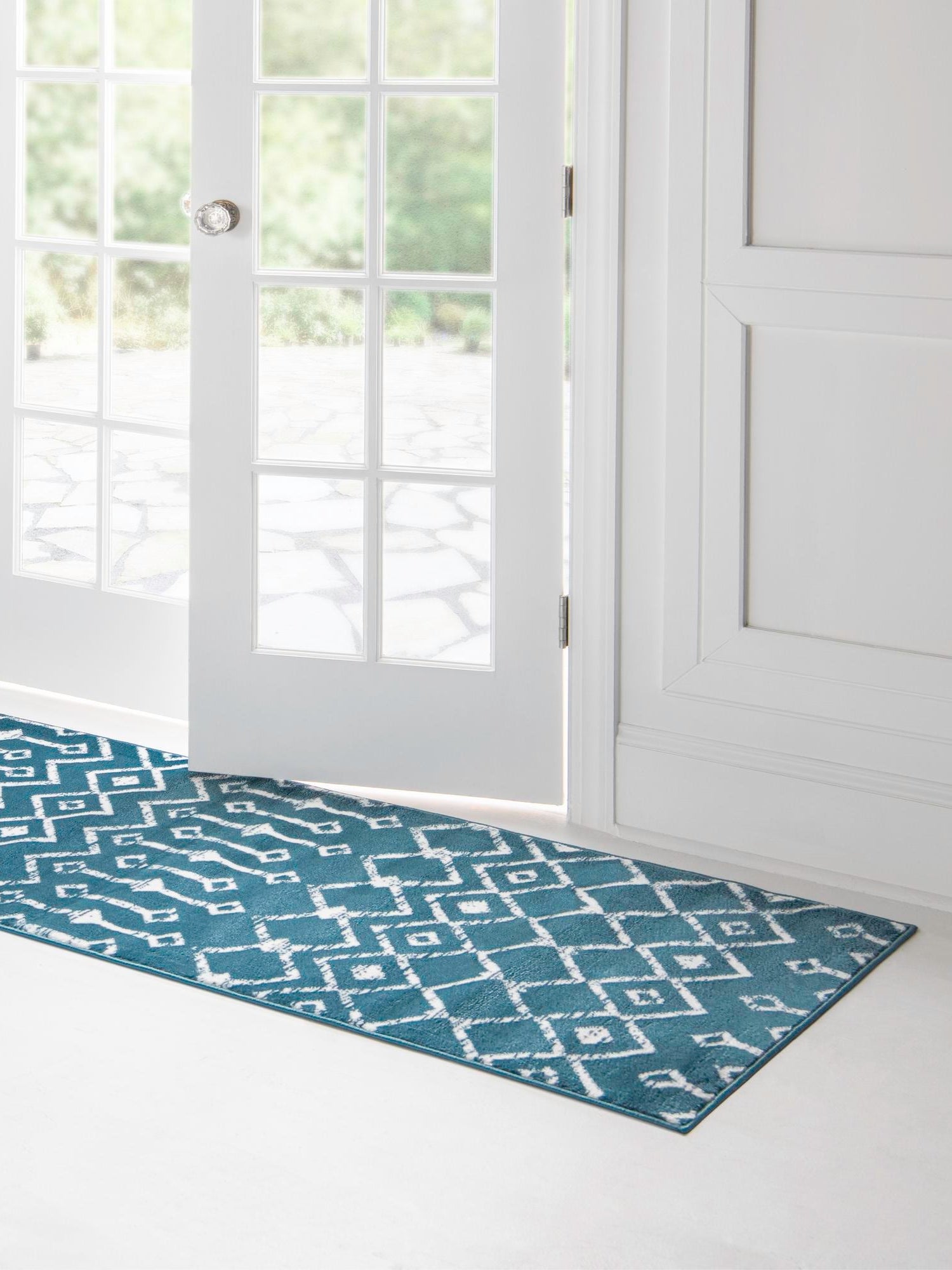 Blue 2' x 9' 10 Moroccan Trellis Runner Area Rug 100% Polypropylene Easy Clean Geometric Traditional Carpet for Interior Design Home Decor for Sale at Rug Engine