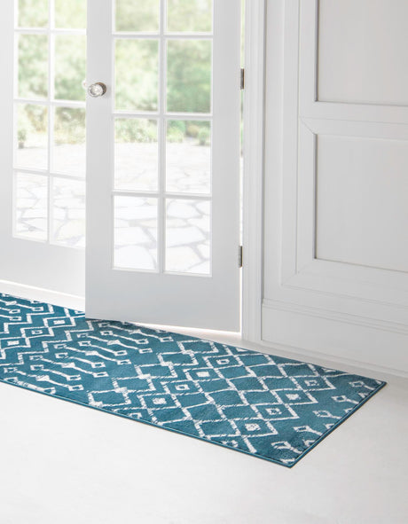 Blue 2' x 9' 10 Moroccan Trellis Runner Area Rug 100% Polypropylene Easy Clean Geometric Traditional Carpet for Interior Design Home Decor for Sale at Rug Engine