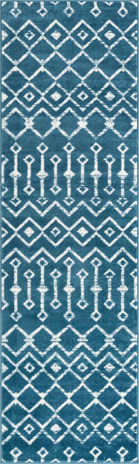 Blue 2' 6 x 8' 2 Moroccan Trellis Runner Rug