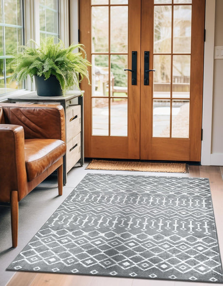 Gray 3' 1 x 5' 3 Moroccan Trellis Rectangle Area Rug 100% Polypropylene Easy Clean Geometric Traditional Carpet for Interior Design Home Decor for Sale at Rug Engine