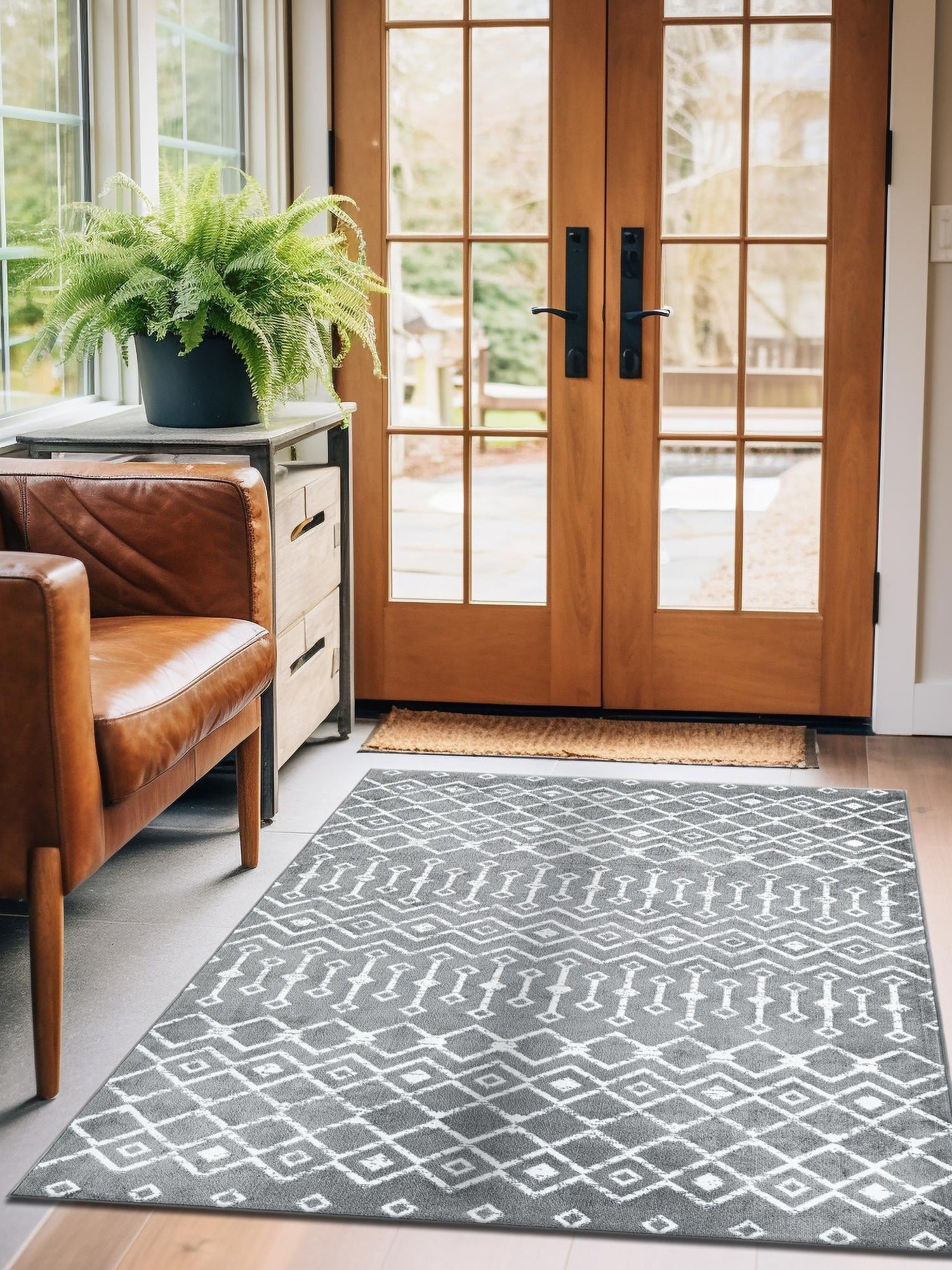 Gray 4' 1 x 6' 1 Moroccan Trellis Rectangle Area Rug 100% Polypropylene Easy Clean Geometric Traditional Carpet for Interior Design Home Decor for Sale at Rug Engine