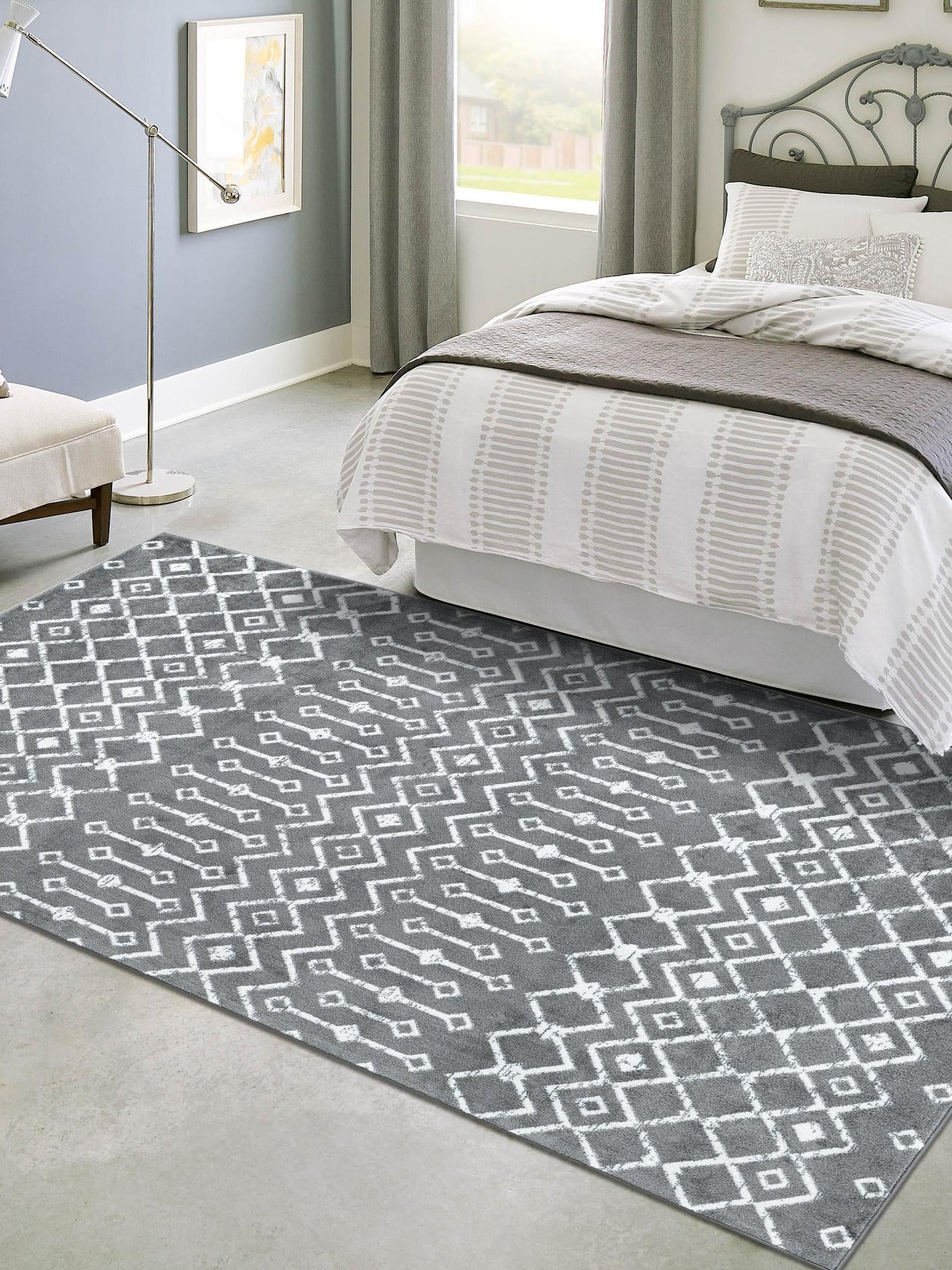 Gray 2' x 3' 1 Moroccan Trellis Rectangle Area Rug 100% Polypropylene Easy Clean Geometric Traditional Carpet for Interior Design Home Decor for Sale at Rug Engine