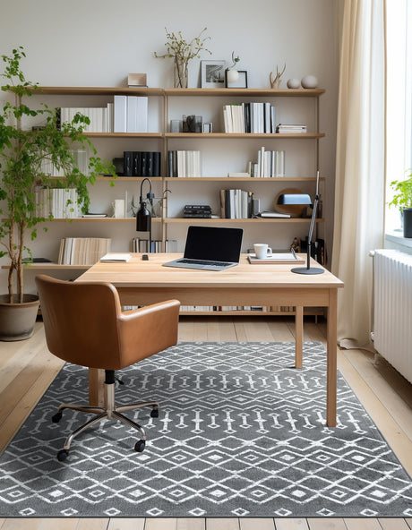 Gray 6' 1 x 9' Moroccan Trellis Rectangle Area Rug 100% Polypropylene Easy Clean Geometric Traditional Carpet for Interior Design Home Decor for Sale at Rug Engine
