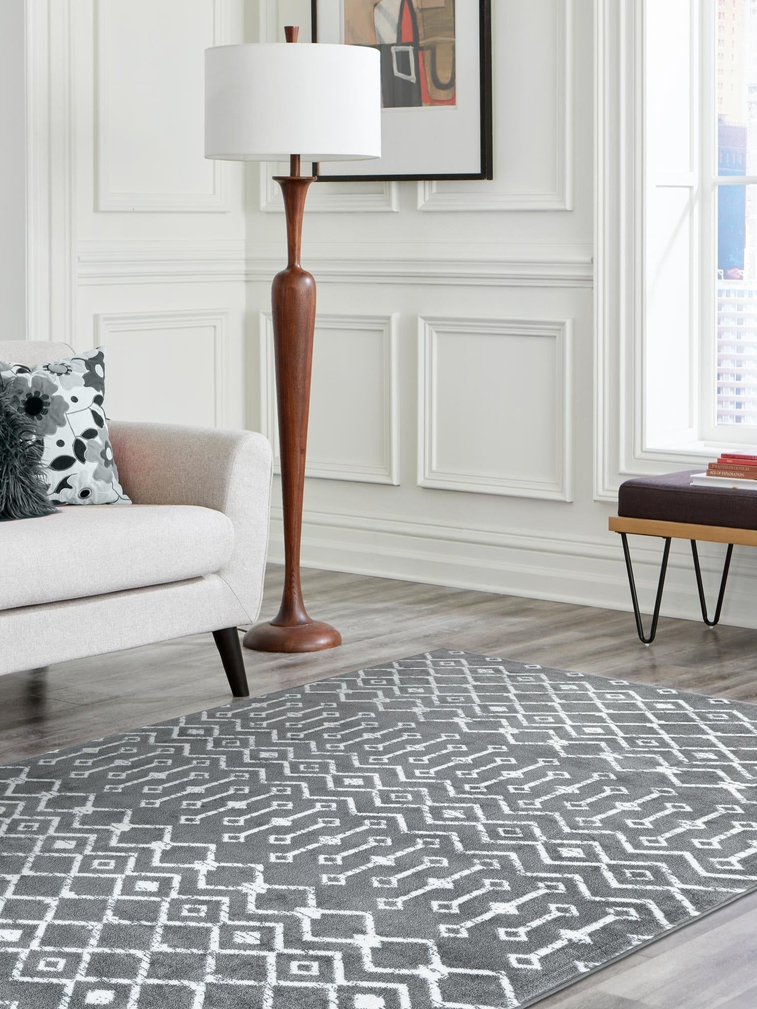 Gray 10' 8 x 16' 5 Moroccan Trellis Rectangle Area Rug 100% Polypropylene Easy Clean Geometric Traditional Carpet for Interior Design Home Decor for Sale at Rug Engine