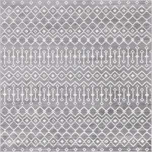 Gray 8' x 8' Moroccan Trellis Square Rug