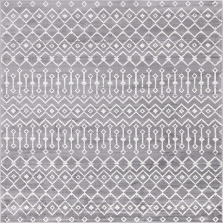 Gray 8' x 8' Moroccan Trellis Square Rug