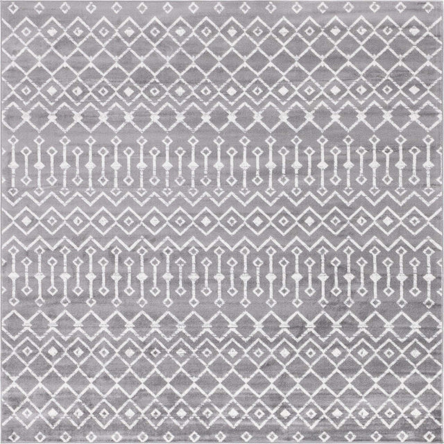 Gray 8' x 8' Moroccan Trellis Square Rug