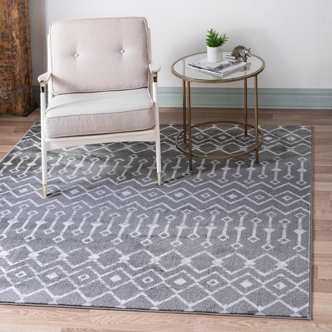 Gray 6' 1 x 6' 1 Moroccan Trellis Square Area Rug 100% Polypropylene Easy Clean Geometric Traditional Carpet for Interior Design Home Decor for Sale at Rug Engine