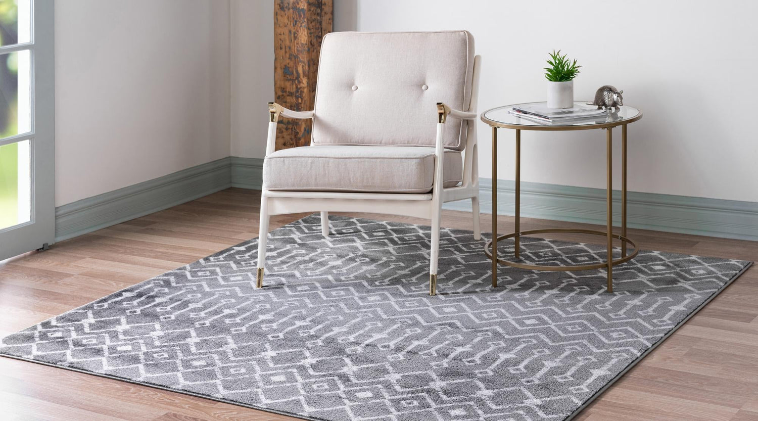 Gray 7' 10 x 7' 10 Moroccan Trellis Square Area Rug 100% Polypropylene Easy Clean Geometric Traditional Carpet for Interior Design Home Decor for Sale at Rug Engine