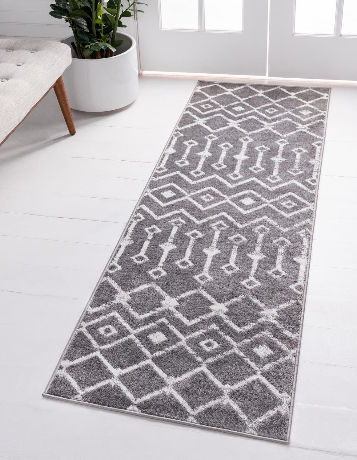 Gray 2' x 9' 10 Moroccan Trellis Runner Area Rug 100% Polypropylene Easy Clean Geometric Traditional Carpet for Interior Design Home Decor for Sale at Rug Engine