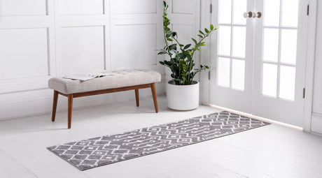 Gray 2' 6 x 8' 2 Moroccan Trellis Runner Area Rug 100% Polypropylene Easy Clean Geometric Traditional Carpet for Interior Design Home Decor for Sale at Rug Engine