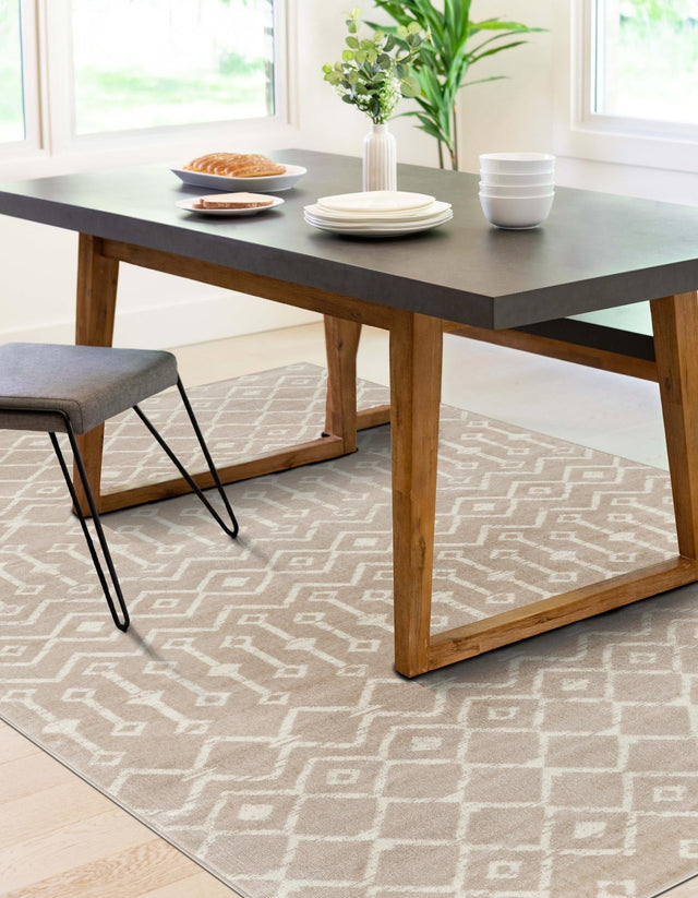 Beige 9' x 12' Moroccan Trellis Rectangle Rug
