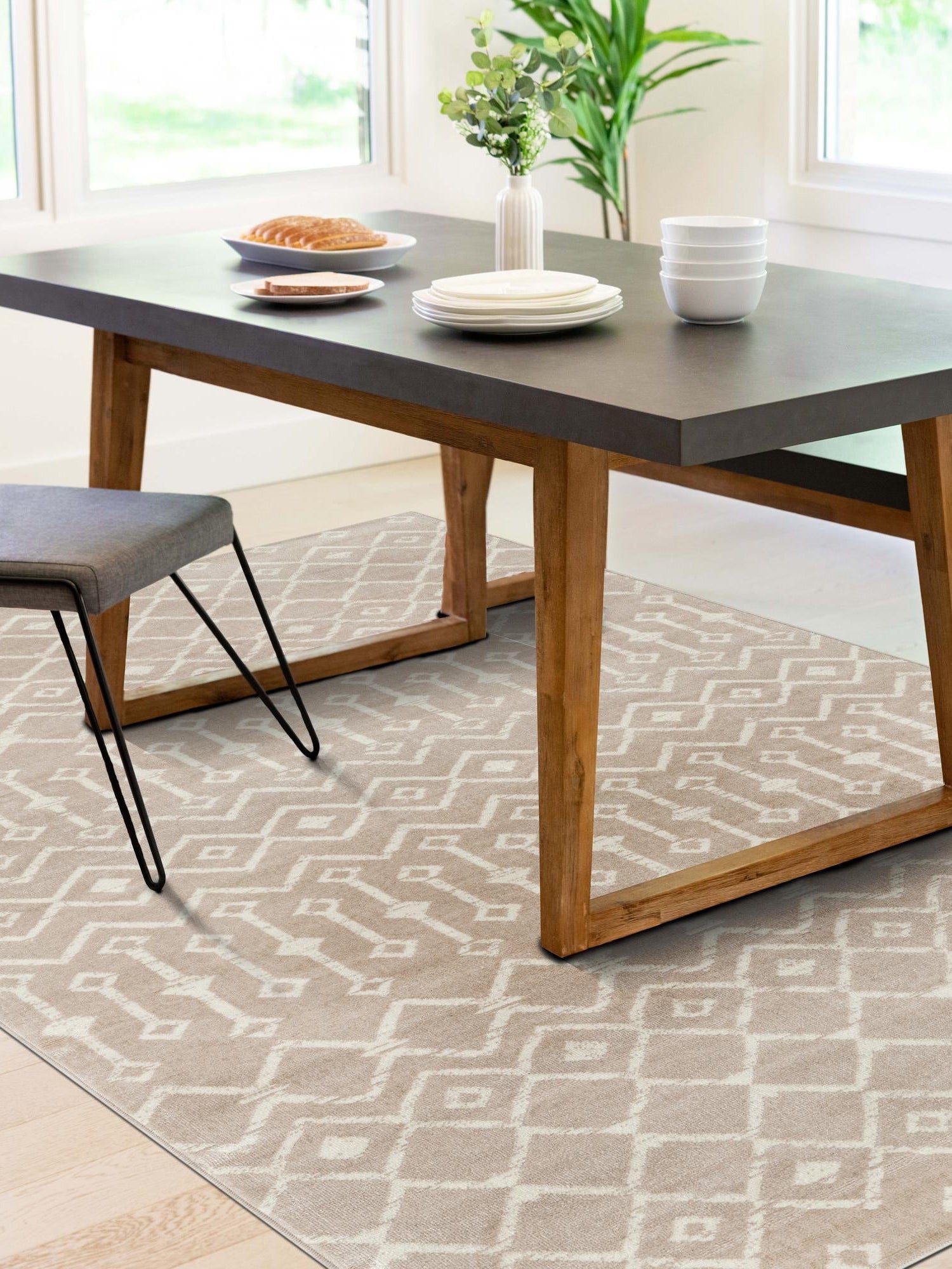 Beige 6' 1 x 9' Moroccan Trellis Rectangle Area Rug 100% Polypropylene Easy Clean Geometric Traditional Carpet for Interior Design Home Decor for Sale at Rug Engine