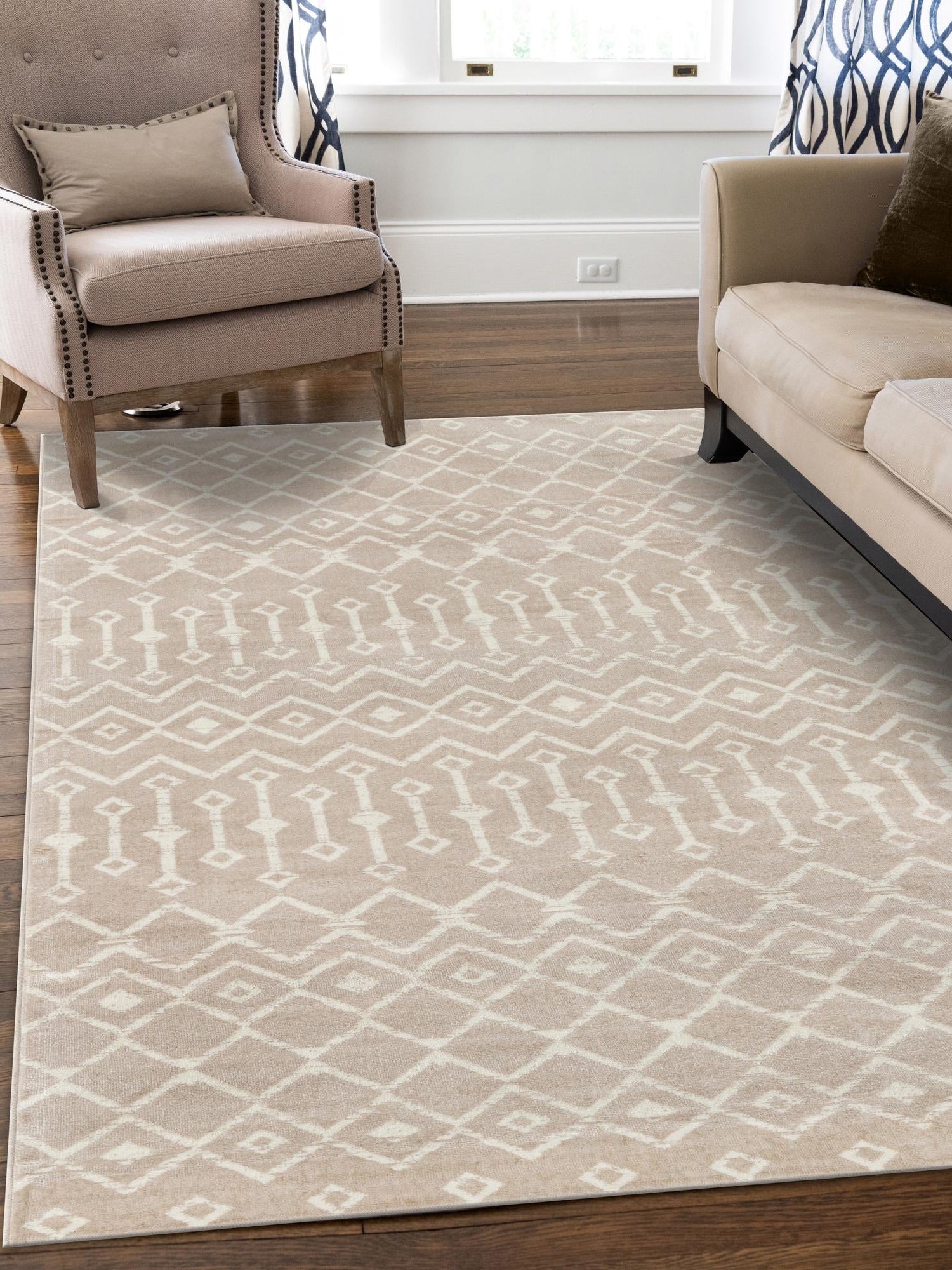 Beige 7' 10 x 11' Moroccan Trellis Rectangle Area Rug 100% Polypropylene Easy Clean Geometric Traditional Carpet for Interior Design Home Decor for Sale at Rug Engine
