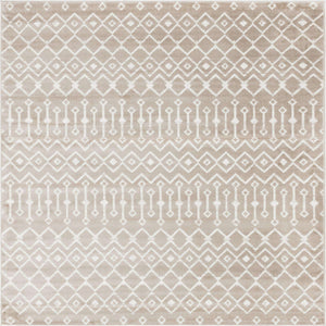 Beige 7' 10 x 7' 10 Moroccan Trellis Square Area Rug