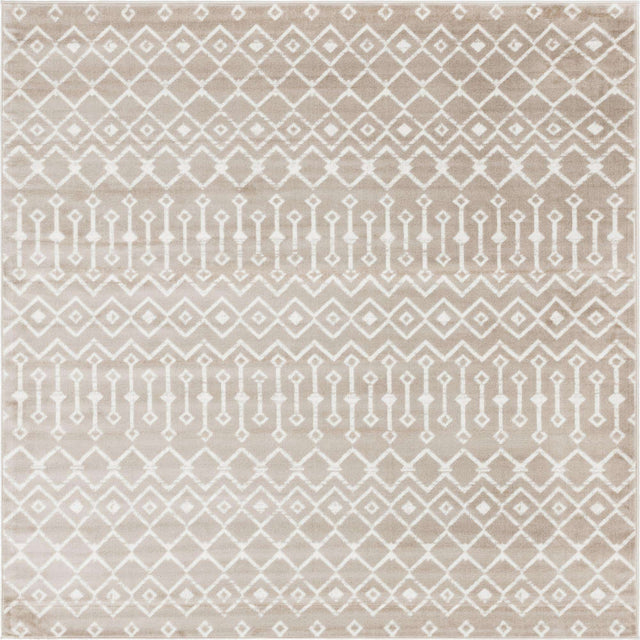 Beige 7' 10 x 7' 10 Moroccan Trellis Square Area Rug