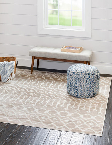 Beige 10' x 10' Moroccan Trellis Square Rug