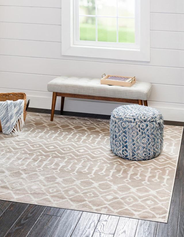 Beige 10' x 10' Moroccan Trellis Square Rug
