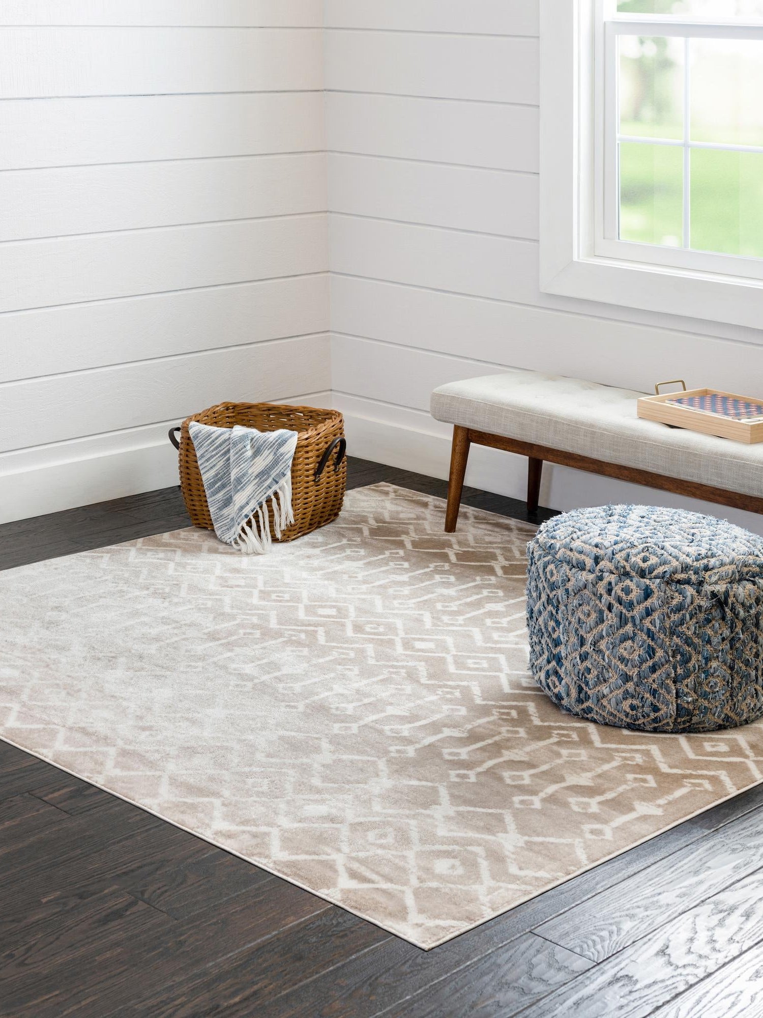Beige 10' x 10' Moroccan Trellis Square Area Rug 100% Polypropylene Easy Clean Geometric Traditional Carpet for Interior Design Home Decor for Sale at Rug Engine