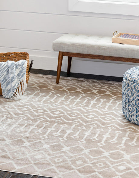 Beige 7' 10 x 7' 10 Moroccan Trellis Square Area Rug 100% Polypropylene Easy Clean Geometric Traditional Carpet for Interior Design Home Decor for Sale at Rug Engine