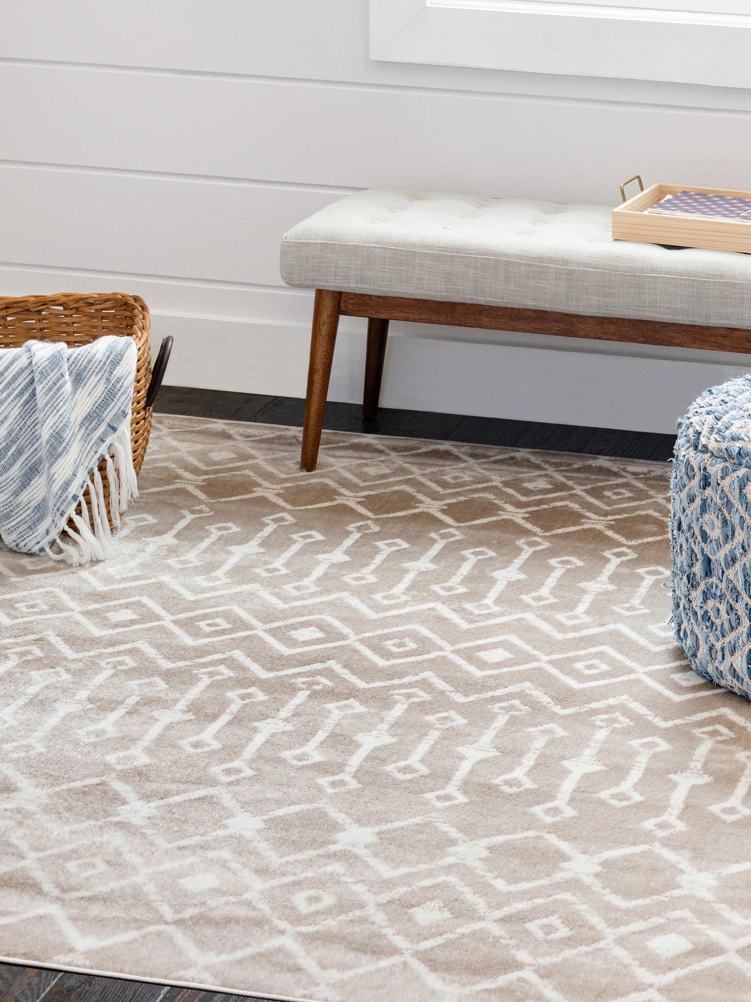 Beige 10' x 10' Moroccan Trellis Square Area Rug 100% Polypropylene Easy Clean Geometric Traditional Carpet for Interior Design Home Decor for Sale at Rug Engine
