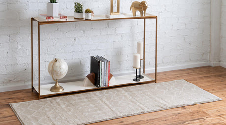 Beige 2' 6 x 8' 2 Moroccan Trellis Runner Area Rug 100% Polypropylene Easy Clean Geometric Traditional Carpet for Interior Design Home Decor for Sale at Rug Engine