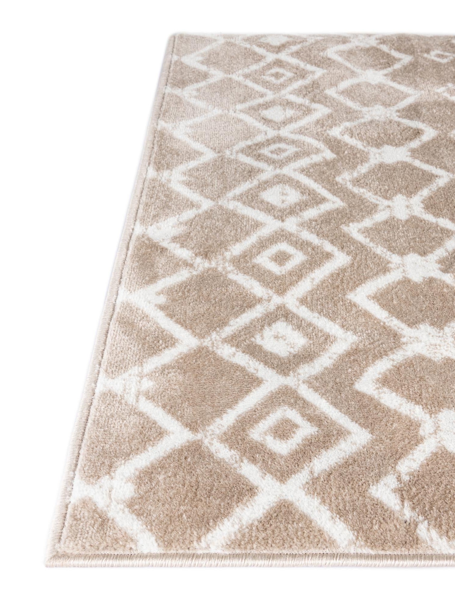 Beige 2' 6 x 8' 2 Moroccan Trellis Runner Area Rug 100% Polypropylene Easy Clean Geometric Traditional Carpet for Interior Design Home Decor for Sale at Rug Engine