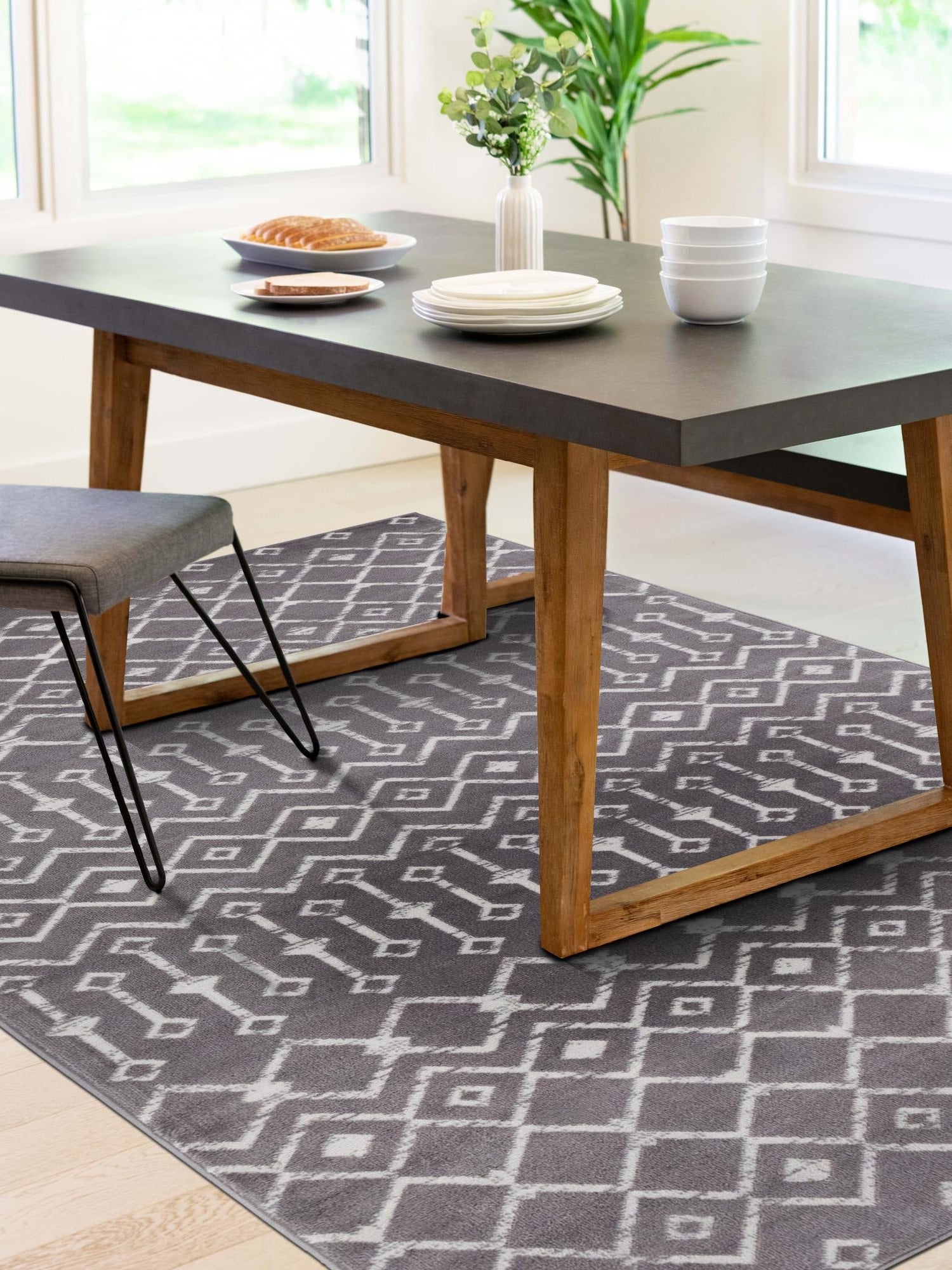 Light Gray 9' x 12' Moroccan Trellis Rectangle Area Rug 100% Polypropylene Easy Clean Geometric Traditional Carpet for Interior Design Home Decor for Sale at Rug Engine