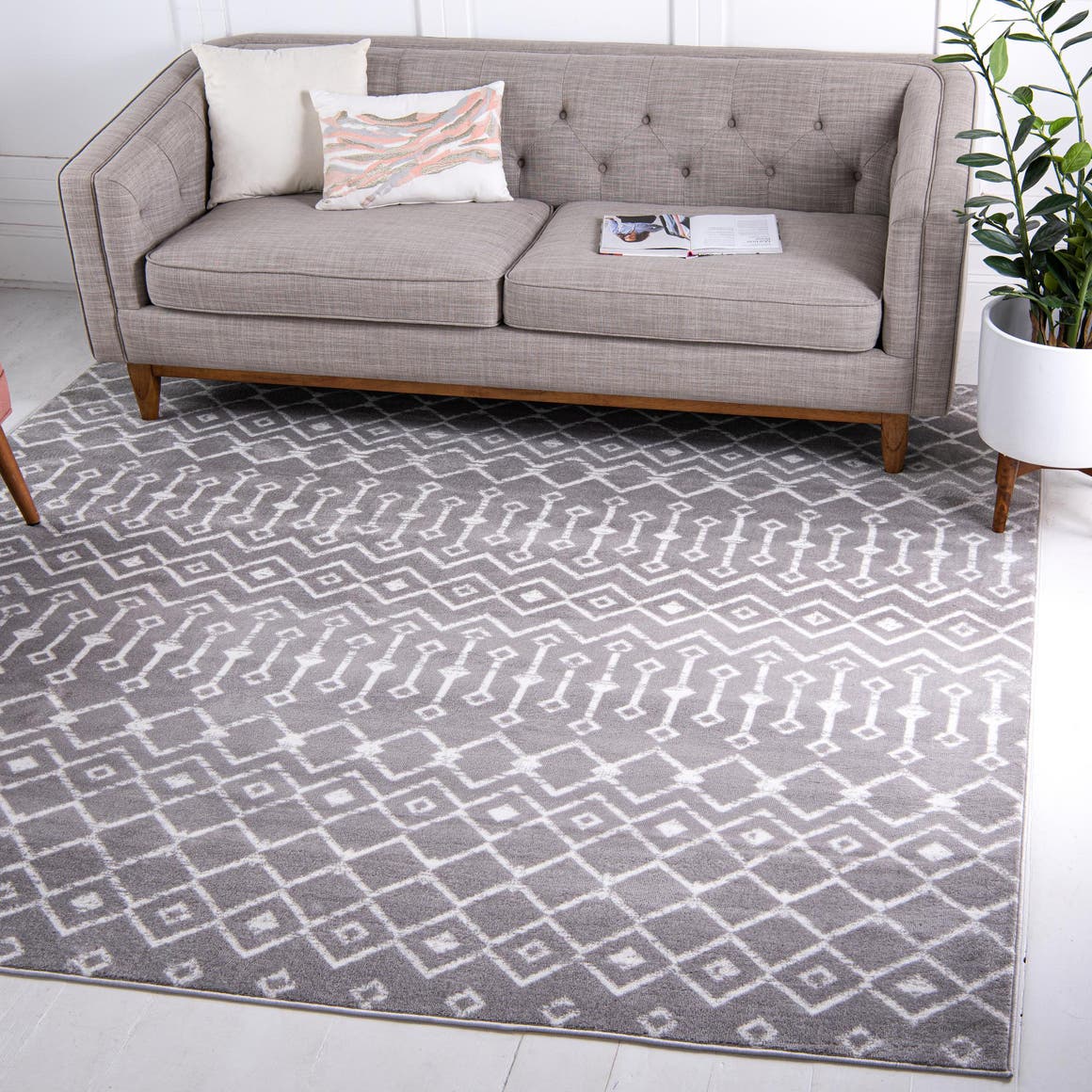 Light Gray 7' 10 x 7' 10 Moroccan Trellis Square Area Rug 100% Polypropylene Easy Clean Geometric Traditional Carpet for Interior Design Home Decor for Sale at Rug Engine